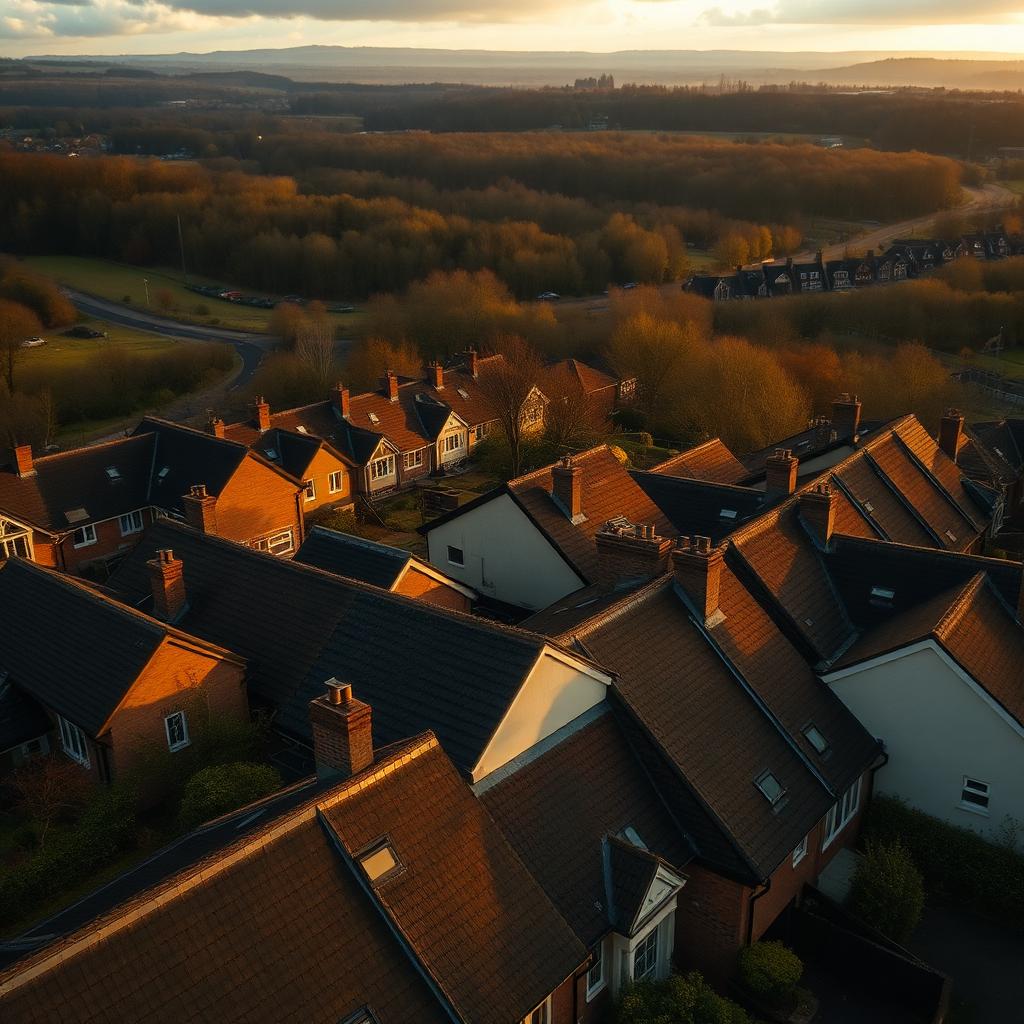 Rooftops of Cannock, Staffordshire with Cannock Chase in the distance