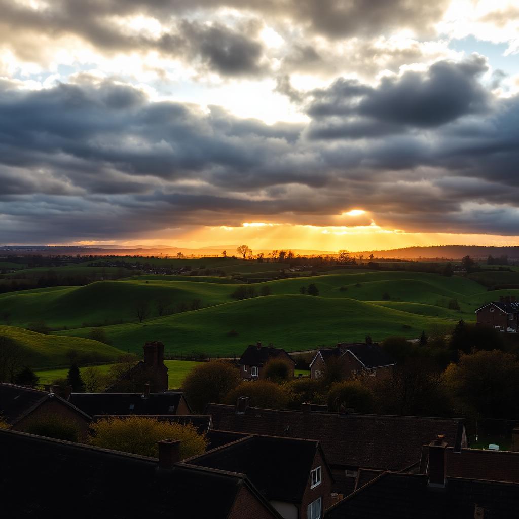 Hednesford Hills rising above rooftops in Staffordshire