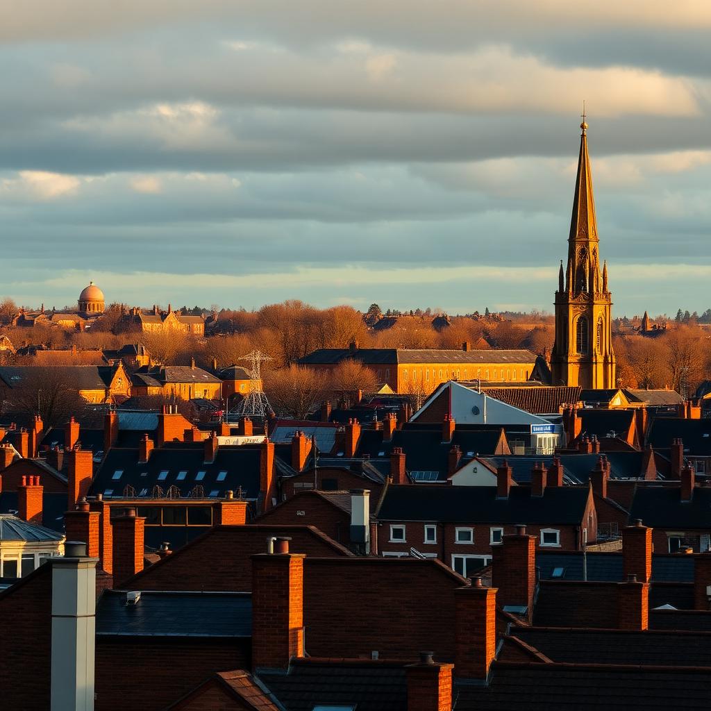 Walsall skyline with Victorian church spire above town rooftops